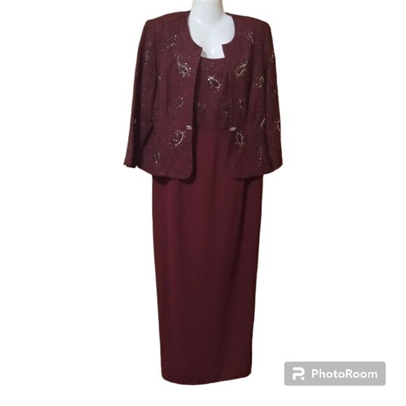 R&M Richards 2pc Beaded Wine Jacket Dress Formal Sz 10 - Picture 2 of 16